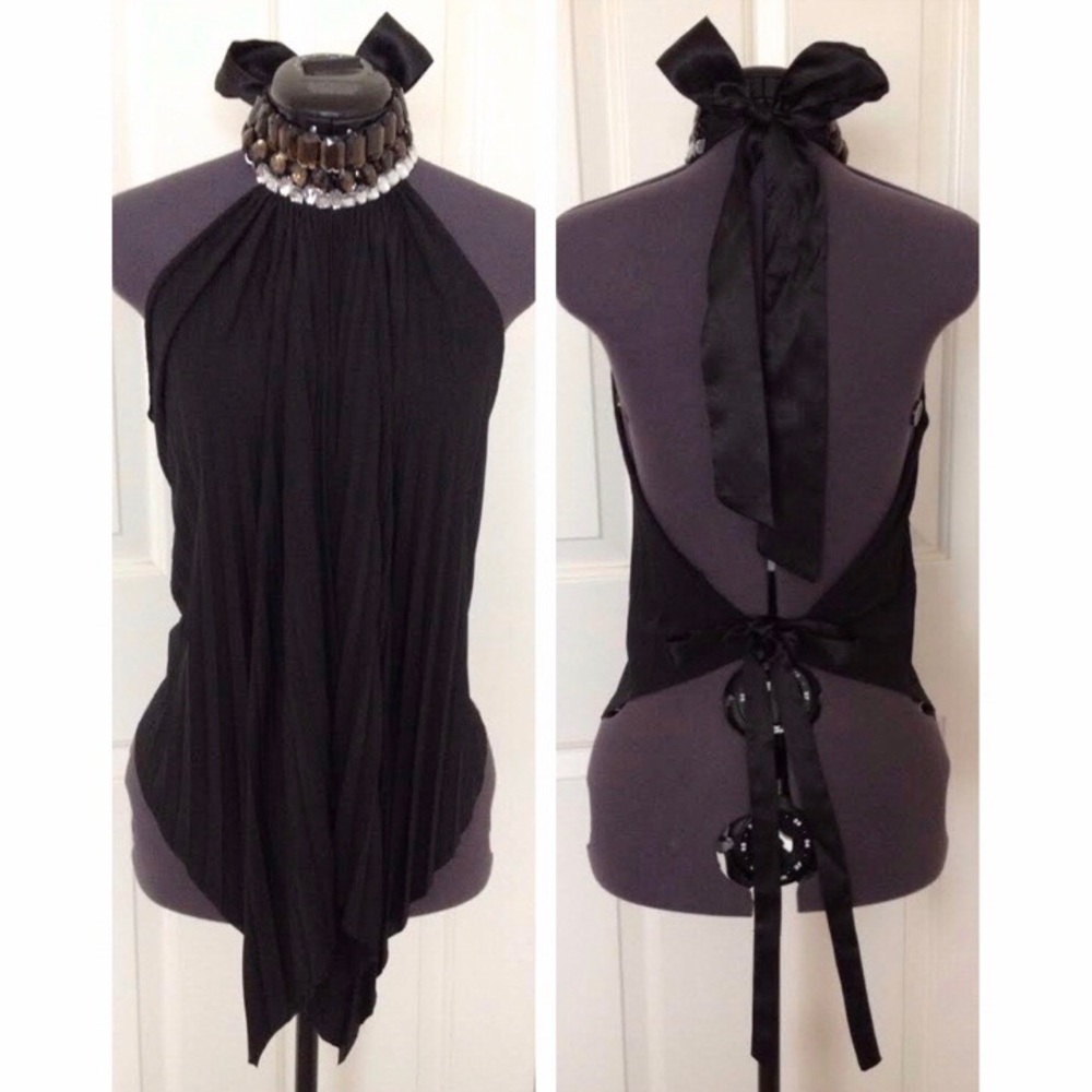 Forever 21 Black Backless Jeweled Collar Top Sz S